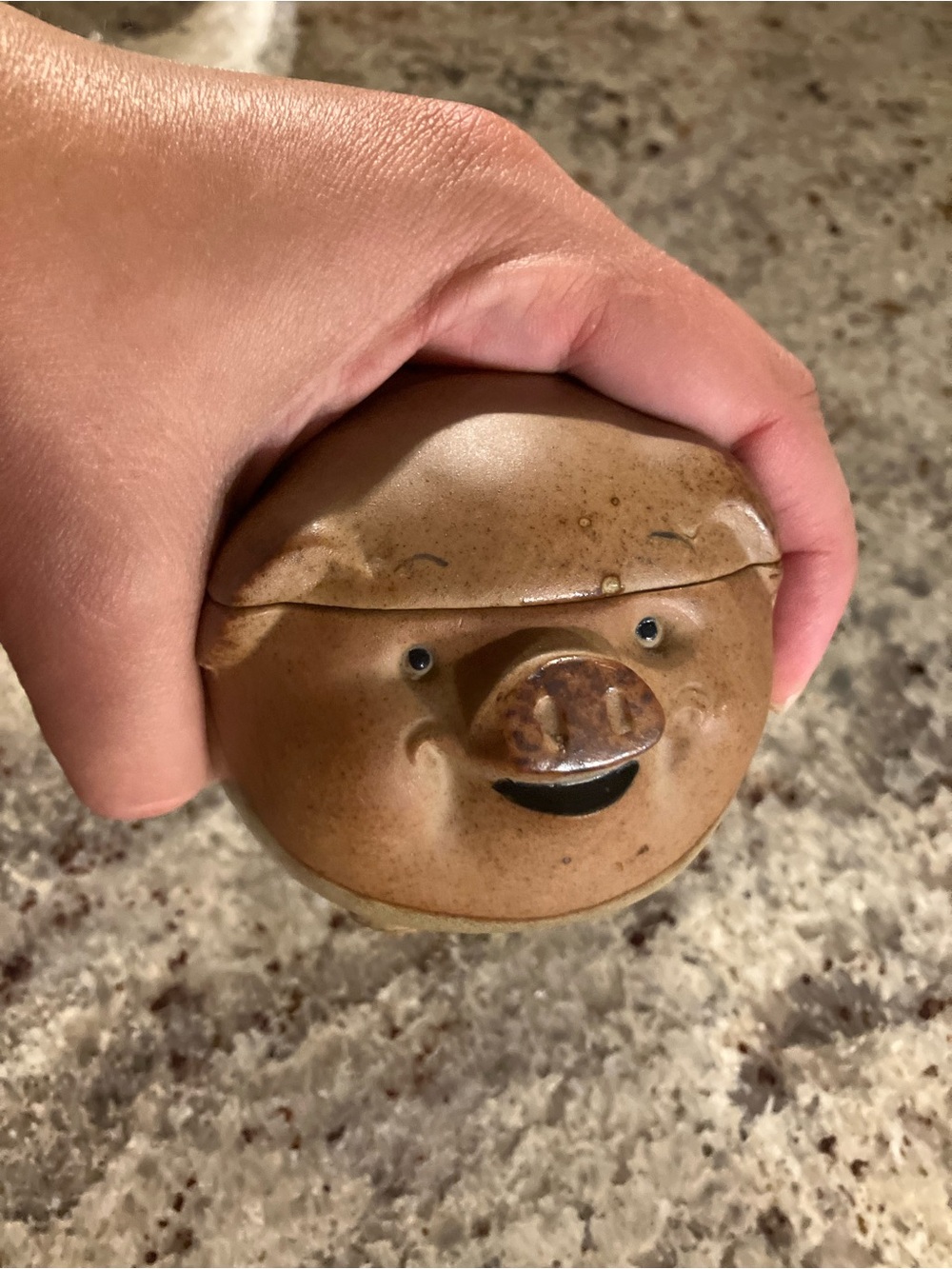 Vintage Gempo Japanese stoneware pig lidded bowl or dish